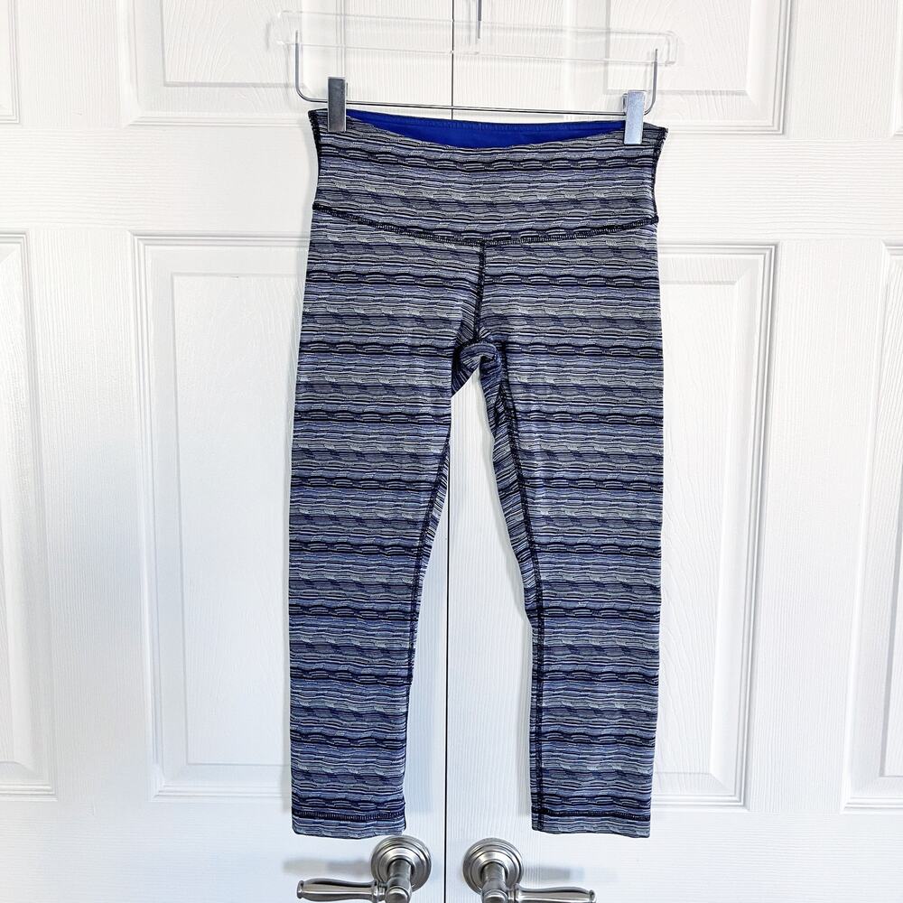Lululemon Wunder Under Crop III Leggings Space Dye Twist Sapphire Blue Sporty